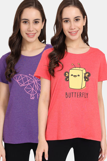 Buy Rosaline Mystic Town Knit Cotton Top (Pack of 2) - Red Purple